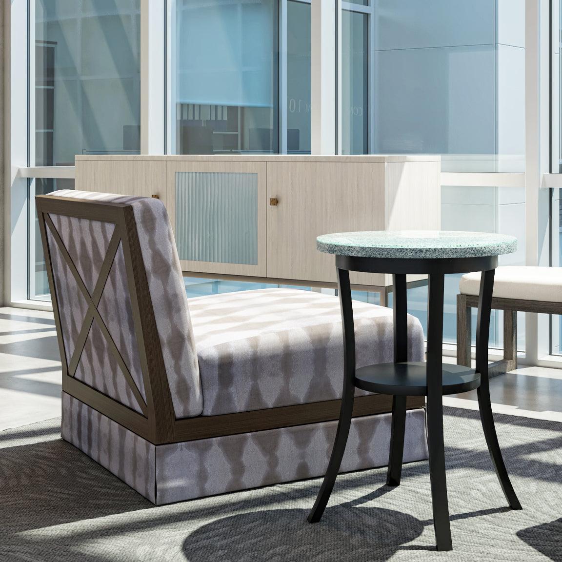 Evan Swivel Chair Ash Details, Michelle Pereira Hand Printed Linen Upholstery