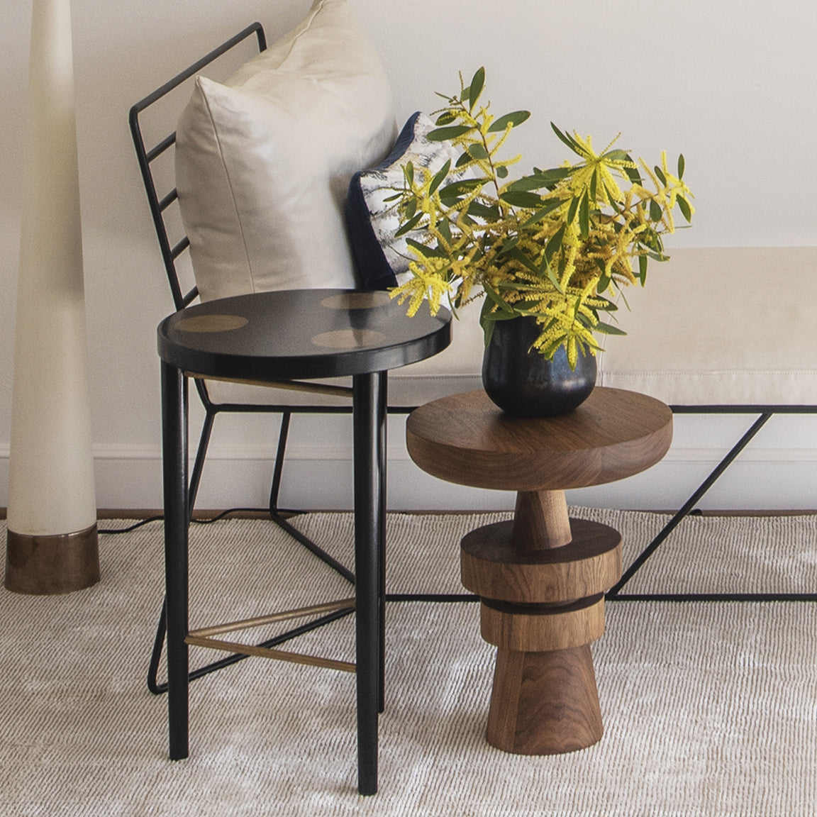 Ashley Yeates Bond Cocktail Table with metal coasters built into the sleek glossy design