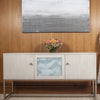 Leah Cabinet Alder, Cloud Finish, Silver Metal Legs, Frost Ribbon Glass, LED Touch Light